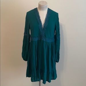 Teal Boho floral L/S dress